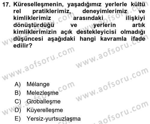 Medya Sosyolojisi Dersi 2023 - 2024 Yılı (Vize) Ara Sınav Soruları 17. Soru