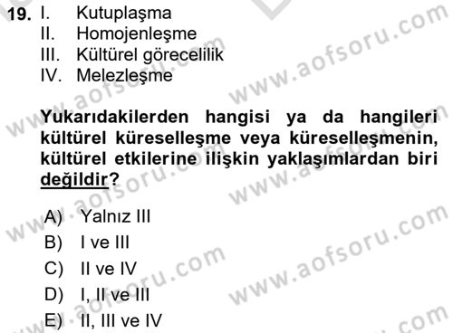 Medya Sosyolojisi Dersi 2023 - 2024 Yılı (Vize) Ara Sınav Soruları 19. Soru
