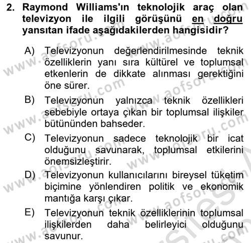 Medya Sosyolojisi Dersi 2023 - 2024 Yılı (Vize) Ara Sınav Soruları 2. Soru