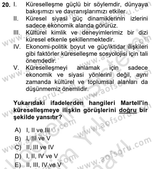 Medya Sosyolojisi Dersi 2023 - 2024 Yılı (Vize) Ara Sınav Soruları 20. Soru