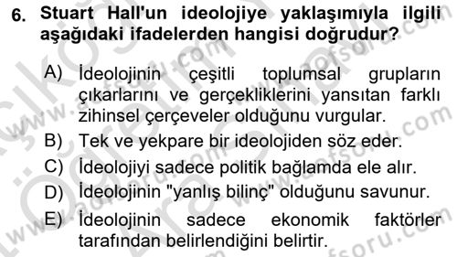 Medya Sosyolojisi Dersi 2023 - 2024 Yılı (Vize) Ara Sınav Soruları 6. Soru