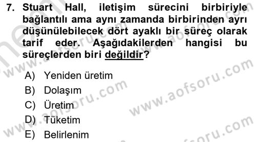 Medya Sosyolojisi Dersi 2023 - 2024 Yılı (Vize) Ara Sınav Soruları 7. Soru