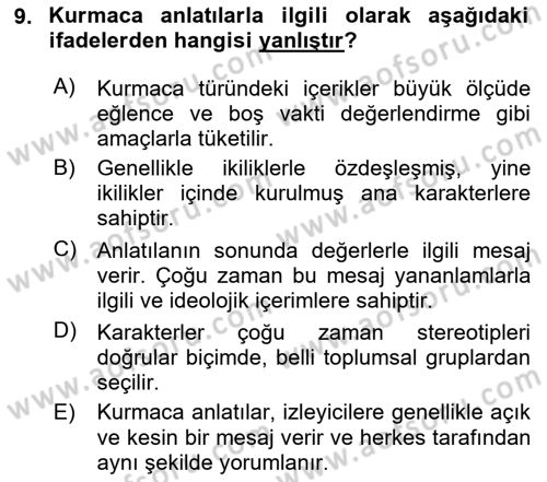 Medya Sosyolojisi Dersi 2023 - 2024 Yılı (Vize) Ara Sınav Soruları 9. Soru