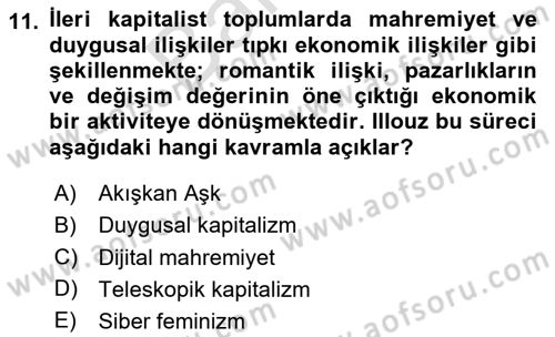 Medya Sosyolojisi Dersi 2023 - 2024 Yılı (Final) Dönem Sonu Sınav Soruları 11. Soru