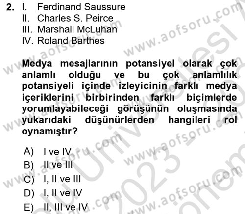 Medya Sosyolojisi Dersi 2023 - 2024 Yılı (Final) Dönem Sonu Sınav Soruları 2. Soru
