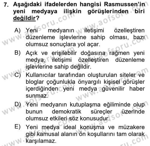 Medya Sosyolojisi Dersi 2023 - 2024 Yılı (Final) Dönem Sonu Sınav Soruları 7. Soru