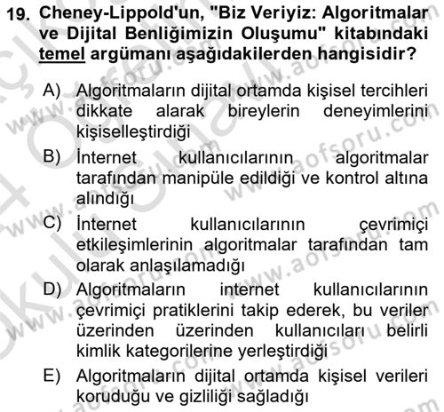 Medya Sosyolojisi Dersi 2023 - 2024 Yılı Yaz Okulu Sınav Soruları 19. Soru