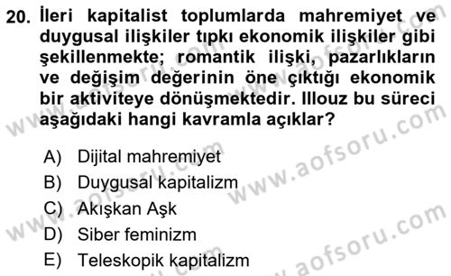 Medya Sosyolojisi Dersi 2023 - 2024 Yılı Yaz Okulu Sınav Soruları 20. Soru