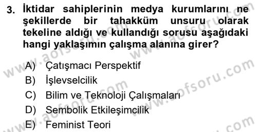 Medya Sosyolojisi Dersi 2023 - 2024 Yılı Yaz Okulu Sınav Soruları 3. Soru