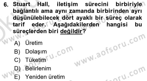 Medya Sosyolojisi Dersi 2023 - 2024 Yılı Yaz Okulu Sınav Soruları 6. Soru