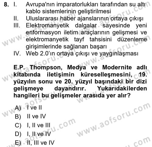 Medya Sosyolojisi Dersi 2023 - 2024 Yılı Yaz Okulu Sınav Soruları 8. Soru