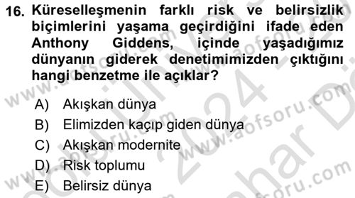 Medya Sosyolojisi Dersi 2024 - 2025 Yılı (Vize) Ara Sınav Soruları 16. Soru