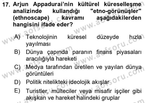 Medya Sosyolojisi Dersi 2024 - 2025 Yılı (Vize) Ara Sınav Soruları 17. Soru