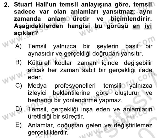 Medya Sosyolojisi Dersi 2024 - 2025 Yılı (Vize) Ara Sınav Soruları 2. Soru