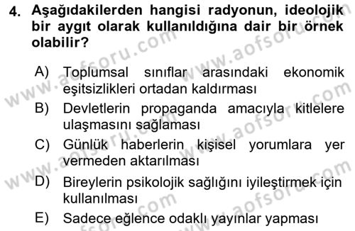 Medya Sosyolojisi Dersi 2024 - 2025 Yılı (Vize) Ara Sınav Soruları 4. Soru