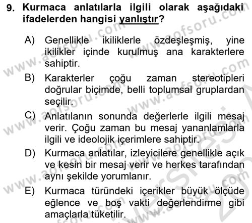 Medya Sosyolojisi Dersi 2024 - 2025 Yılı (Vize) Ara Sınav Soruları 9. Soru