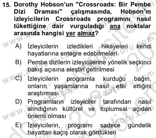 Medya Sosyolojisi Dersi 2024 - 2025 Yılı (Final) Dönem Sonu Sınav Soruları 15. Soru