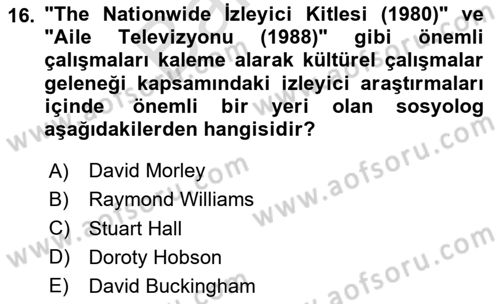 Medya Sosyolojisi Dersi 2024 - 2025 Yılı (Final) Dönem Sonu Sınav Soruları 16. Soru