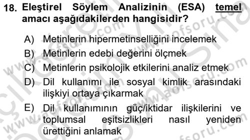 Medya Sosyolojisi Dersi 2024 - 2025 Yılı (Final) Dönem Sonu Sınav Soruları 18. Soru