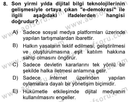 Medya Sosyolojisi Dersi 2024 - 2025 Yılı (Final) Dönem Sonu Sınav Soruları 8. Soru