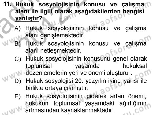 Hukuk Sosyolojisi Dersi 2012 - 2013 Yılı (Vize) Ara Sınav Soruları 11. Soru