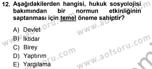 Hukuk Sosyolojisi Dersi 2012 - 2013 Yılı (Vize) Ara Sınav Soruları 12. Soru