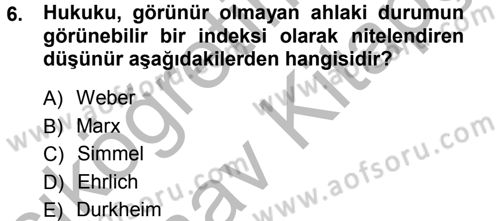 Hukuk Sosyolojisi Dersi 2012 - 2013 Yılı (Vize) Ara Sınav Soruları 6. Soru