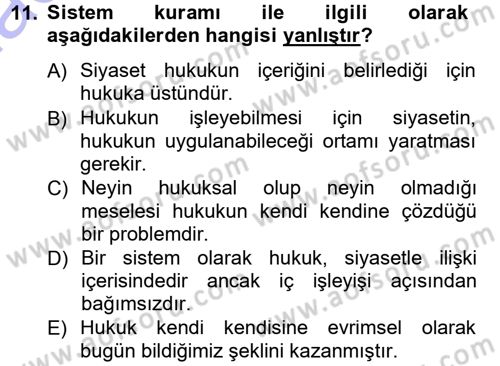 Hukuk Sosyolojisi Dersi 2012 - 2013 Yılı (Final) Dönem Sonu Sınav Soruları 11. Soru