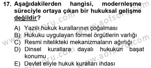 Hukuk Sosyolojisi Dersi 2012 - 2013 Yılı (Final) Dönem Sonu Sınav Soruları 17. Soru