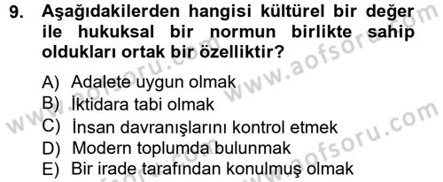 Hukuk Sosyolojisi Dersi 2012 - 2013 Yılı (Final) Dönem Sonu Sınav Soruları 9. Soru