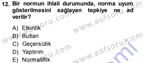 Hukuk Sosyolojisi Dersi 2013 - 2014 Yılı (Vize) Ara Sınav Soruları 12. Soru