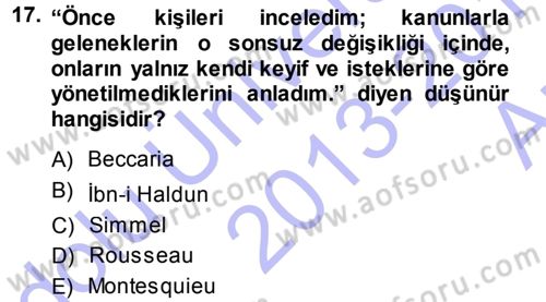 Hukuk Sosyolojisi Dersi Ara Sınavı Deneme Sınav Soruları 17. Soru