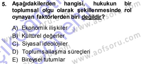 Hukuk Sosyolojisi Dersi Ara Sınavı Deneme Sınav Soruları 5. Soru
