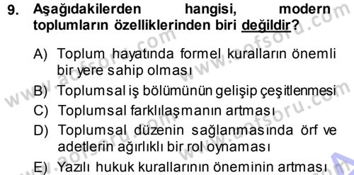 Hukuk Sosyolojisi Dersi Ara Sınavı Deneme Sınav Soruları 9. Soru