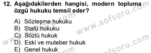 Hukuk Sosyolojisi Dersi 2013 - 2014 Yılı (Final) Dönem Sonu Sınav Soruları 12. Soru