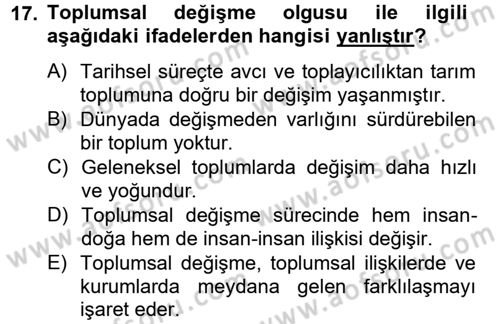 Hukuk Sosyolojisi Dersi 2013 - 2014 Yılı (Final) Dönem Sonu Sınav Soruları 17. Soru