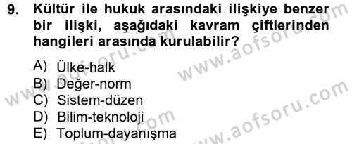 Hukuk Sosyolojisi Dersi 2013 - 2014 Yılı (Final) Dönem Sonu Sınav Soruları 9. Soru