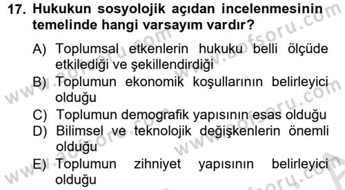 Hukuk Sosyolojisi Dersi 2013 - 2014 Yılı Tek Ders Sınav Soruları 17. Soru