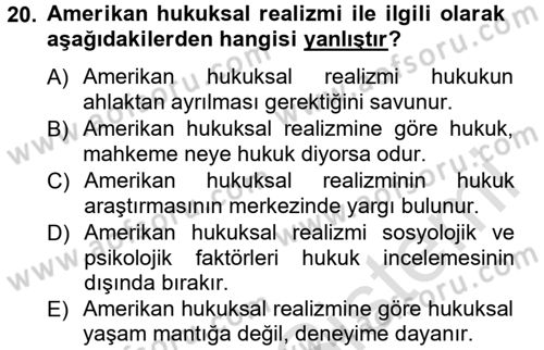 Hukuk Sosyolojisi Dersi 2013 - 2014 Yılı Tek Ders Sınav Soruları 20. Soru