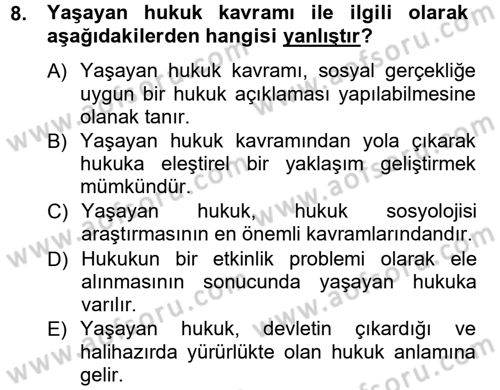 Hukuk Sosyolojisi Dersi 2013 - 2014 Yılı Tek Ders Sınav Soruları 8. Soru