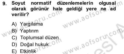 Hukuk Sosyolojisi Dersi 2013 - 2014 Yılı Tek Ders Sınav Soruları 9. Soru
