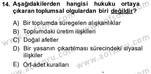 Hukuk Sosyolojisi Dersi 2014 - 2015 Yılı (Vize) Ara Sınav Soruları 14. Soru
