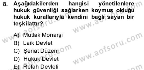 Hukuk Sosyolojisi Dersi 2014 - 2015 Yılı (Vize) Ara Sınav Soruları 8. Soru