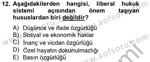 Hukuk Sosyolojisi Dersi 2014 - 2015 Yılı (Final) Dönem Sonu Sınav Soruları 12. Soru