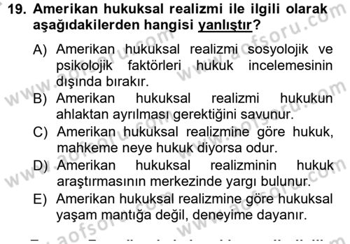 Hukuk Sosyolojisi Dersi 2014 - 2015 Yılı (Final) Dönem Sonu Sınav Soruları 19. Soru