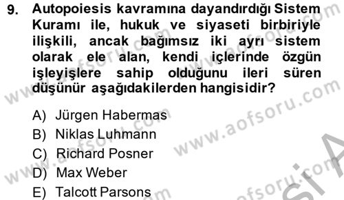 Hukuk Sosyolojisi Dersi 2014 - 2015 Yılı (Final) Dönem Sonu Sınav Soruları 9. Soru