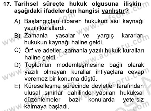 Hukuk Sosyolojisi Dersi 2014 - 2015 Yılı Tek Ders Sınav Soruları 17. Soru