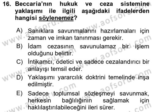 Hukuk Sosyolojisi Dersi Ara Sınavı Deneme Sınav Soruları 16. Soru