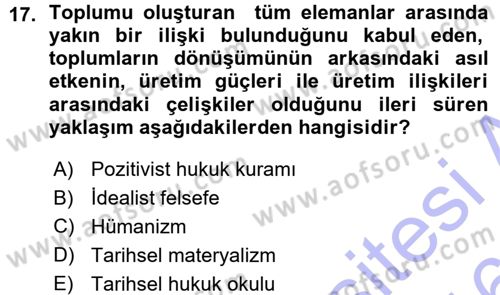Hukuk Sosyolojisi Dersi 2015 - 2016 Yılı (Vize) Ara Sınav Soruları 17. Soru