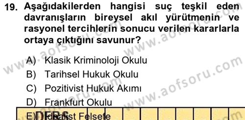 Hukuk Sosyolojisi Dersi 2015 - 2016 Yılı (Vize) Ara Sınav Soruları 19. Soru